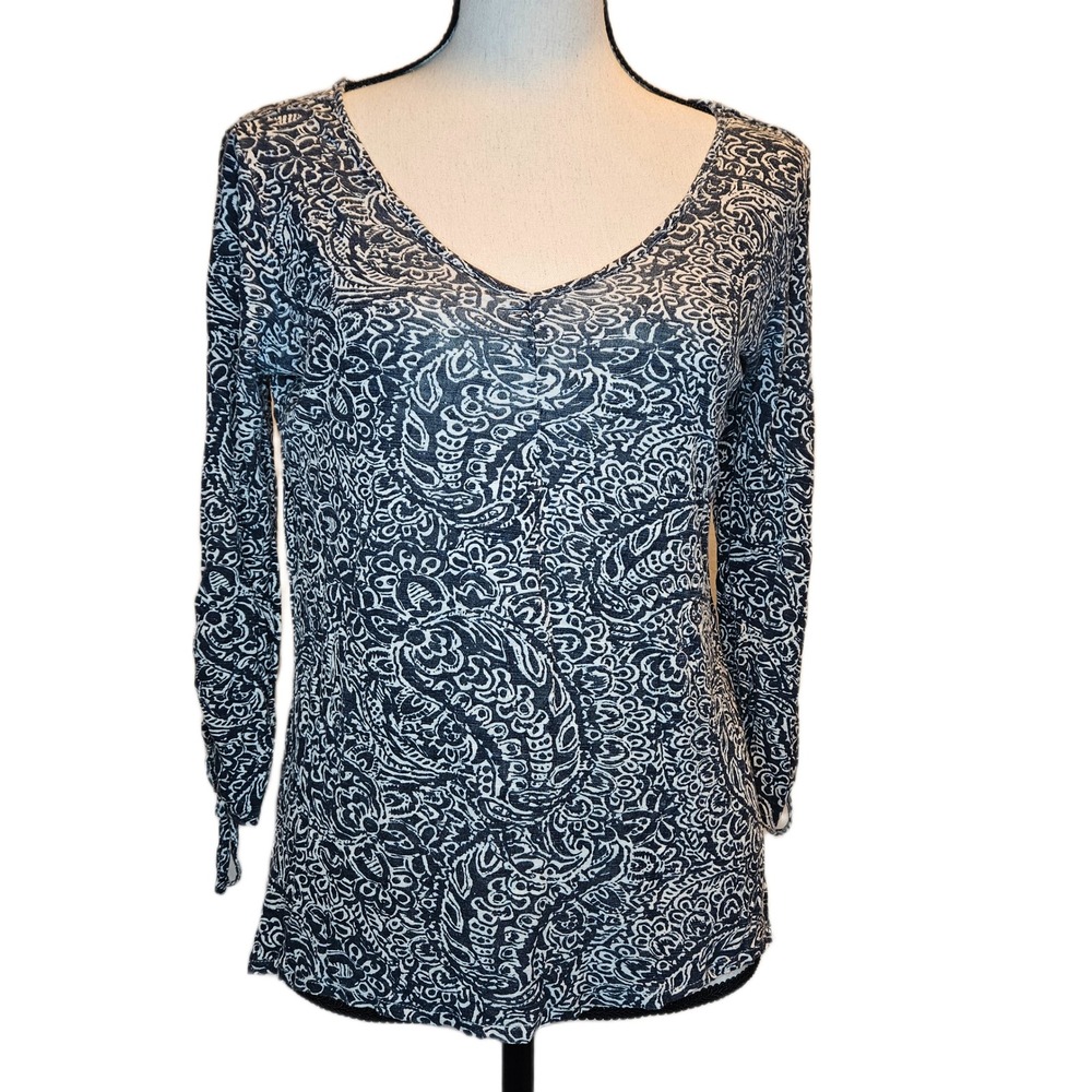 Lucky Brand Medium Paisley Print‎ 3/4 Rouched Sleeve Top